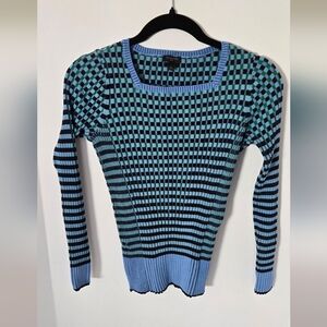 albots Ribbed Square Neck Sweater - Plaited Stripe Blue & Green [SP]